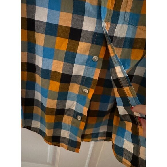 Cat & Jack Blue and Orange Plaid check button down shirt size m 8/10 - Picture 3 of 5